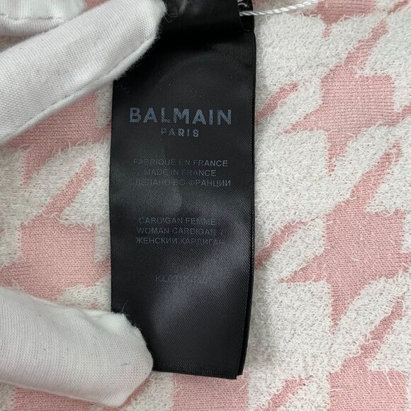 Houndstooth Pink & White Balmain Short Sleeve Cardigan With Gold Buttons - Picture 7 of 8